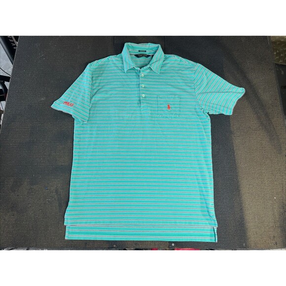 Ralph Lauren Polo Golf Stripe Stretch Lisle‎ Blue  Size Large Embroidered Sleeve - Picture 1 of 8